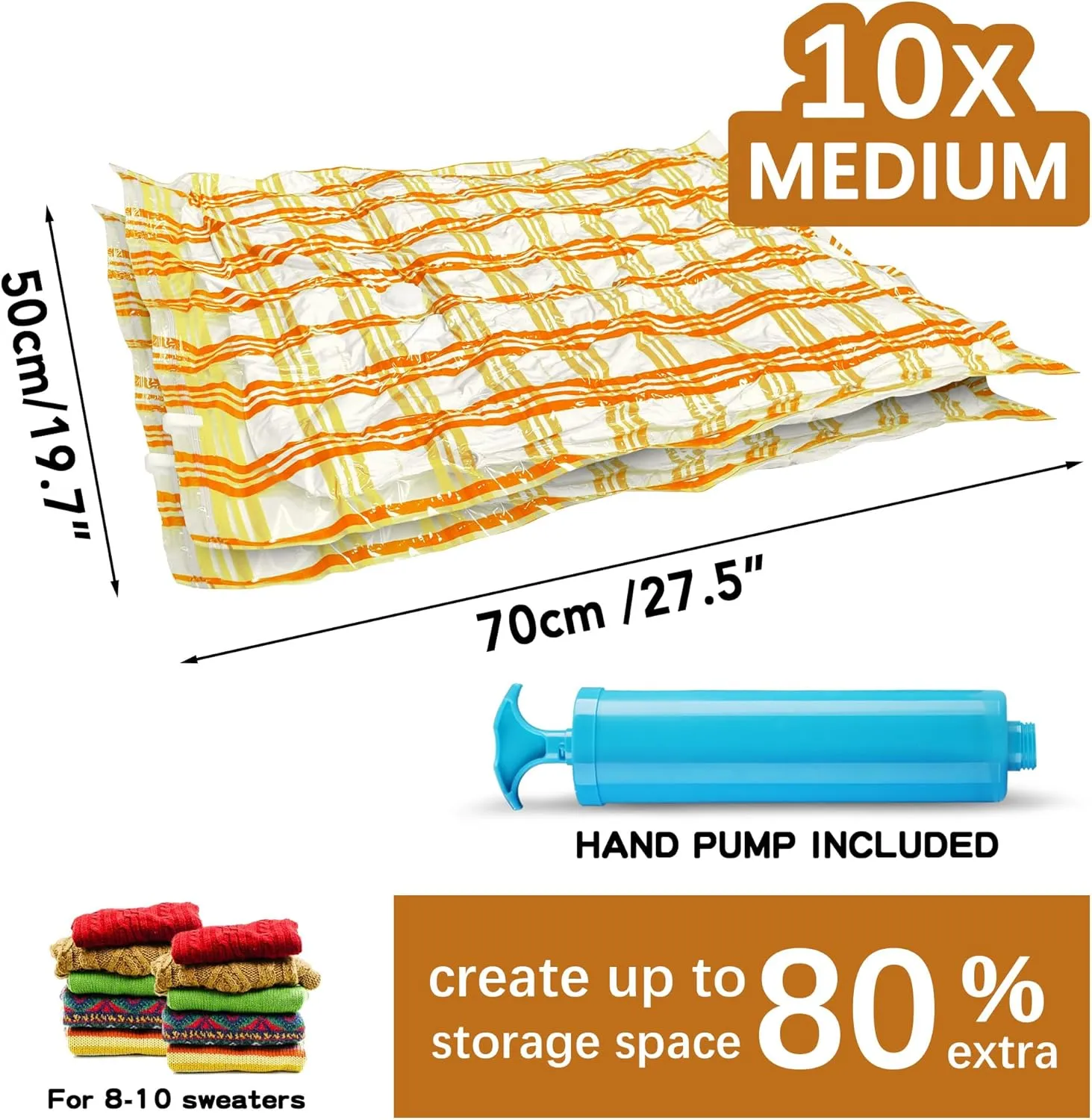 10 Medium Vacuum Storage Bags - Space Saver Seal Bags for Clothes, Comforters, Blankets & Bedding (10M)
