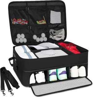 2 Layer Golf Trunk Organizer, Golf Car Locker with Separate Ventilated Compartment for Shoes, Golf Trunk Storage for Balls, Tees, Clothes, Gloves, Accessories