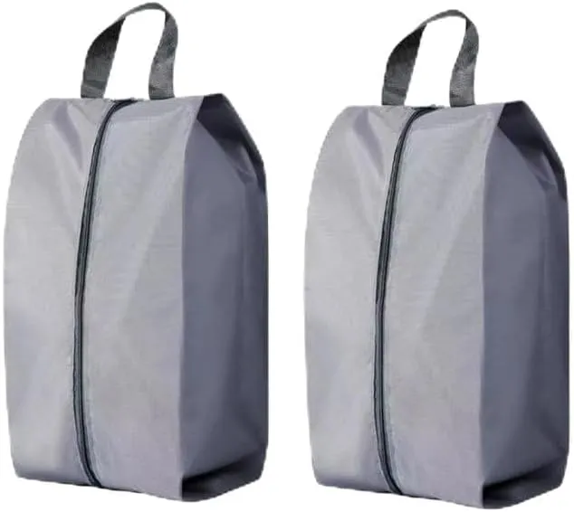 2 or 4 Pack Portable Nylon Waterproof Shoe Storage Bags with Zipper Closure for Men and Women Travel or Family Item Organize(2pack large grey)