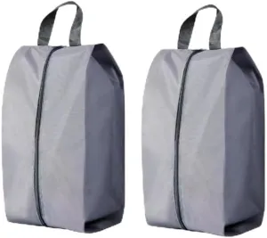 2 or 4 Pack Portable Nylon Waterproof Shoe Storage Bags with Zipper Closure for Men and Women Travel or Family Item Organize(2pack large grey)