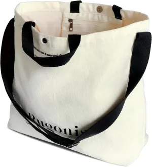 22L Heavy Duty Canvas Tote Bag for Women & Men, 20oz Waterproof Commuter Bag with Adjustable Strap & Pockets - Foldable Reusable Grocery Tote for Work, Travel, Beach, College (Beige)