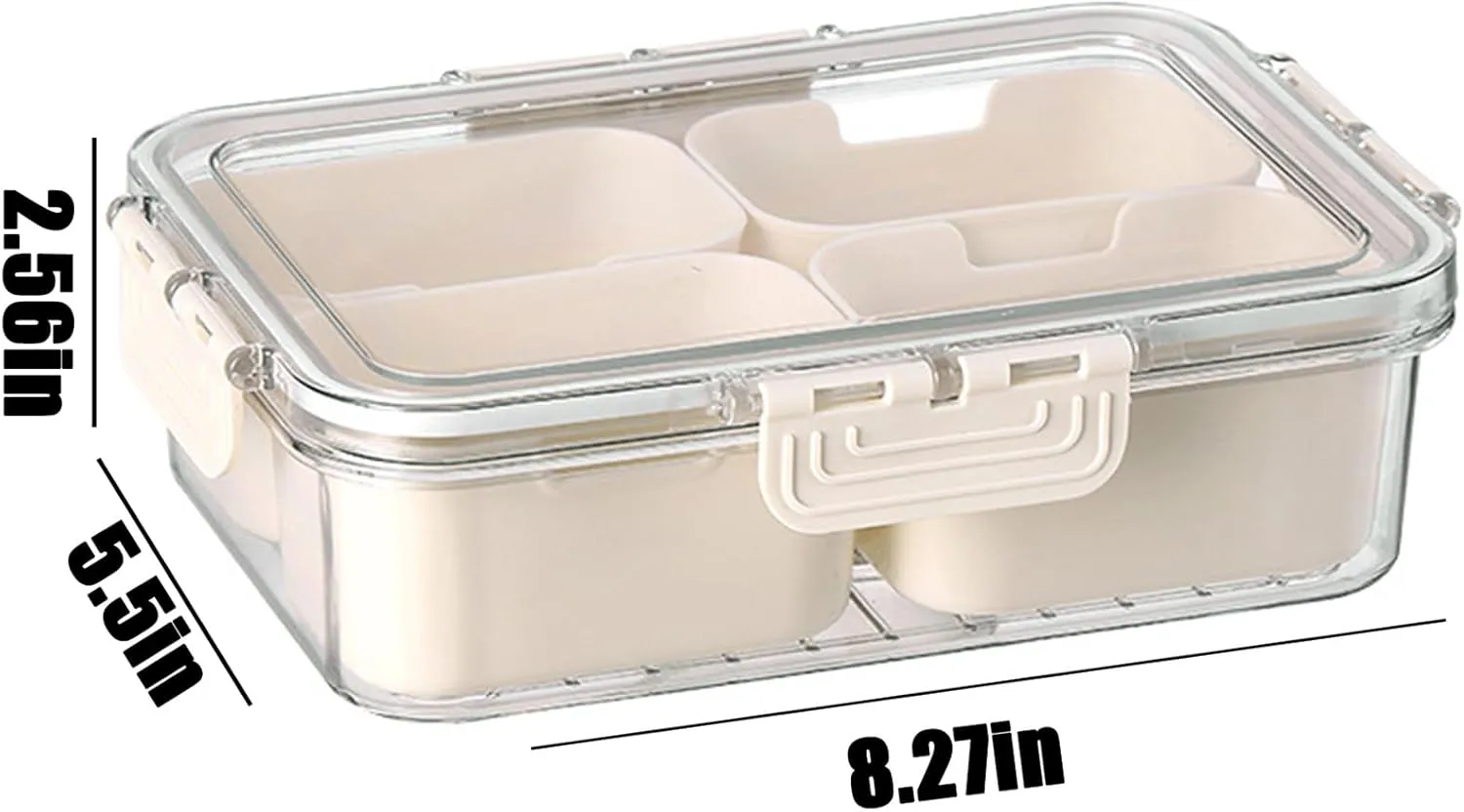 2PCS Plastic Divided Serving Tray with Lid Snackle Box Charcuterie Container Portable Snack Platters Organizer for Candy, Fruits, Snacks, Nuts, for Party, Entertaining, Picnic (4 Compartment)