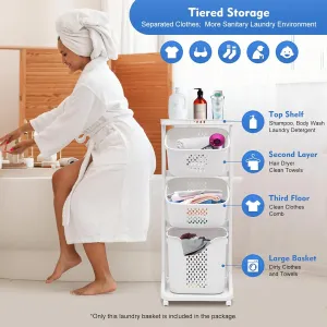 3-Layer Clothes Storage Basket, Laundry Basket, Multi-Layer Rolling Laundry Cart with Wheels, 360° Rolling Laundry Basket Bathroom, Laundry Washing Hampers Basket Shelf Cart for Bathroom/Bedroom
