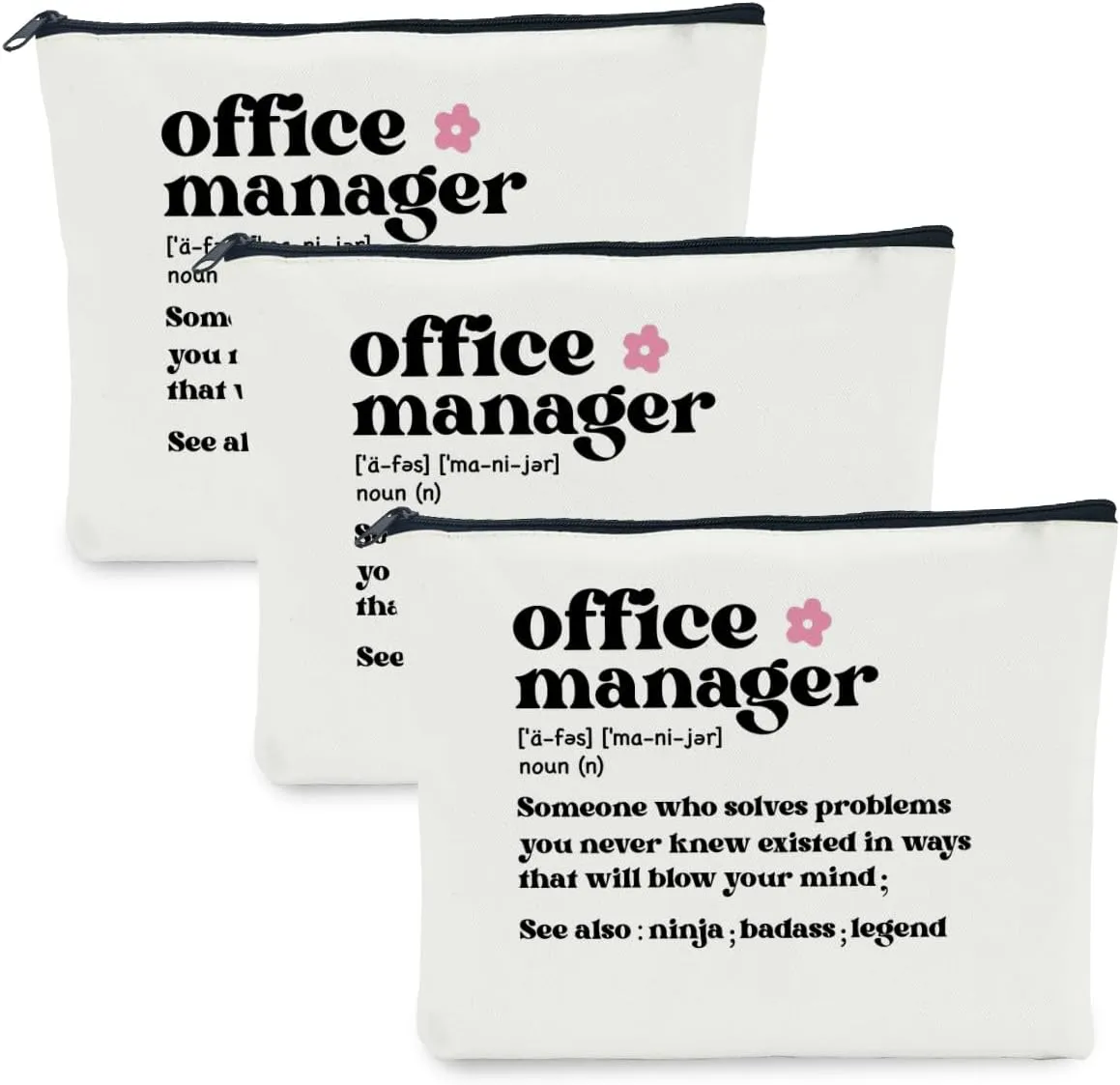 3 Office Manager Gifts for Women - Makeup Bag, Travel Toiletry Cosmetic Bag for Bosses, Supervisor, Boss Lady, Retirement, Christmas