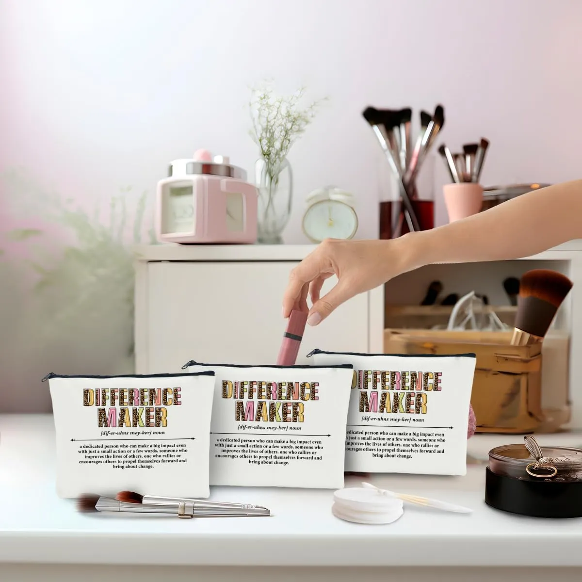 3 PCS Difference Maker Makeup Bag - Boss Gifts for Women, Thank You Gifts for Manager, Counselor, Colleagues & Administrative Professionals - Cosmetic Bag