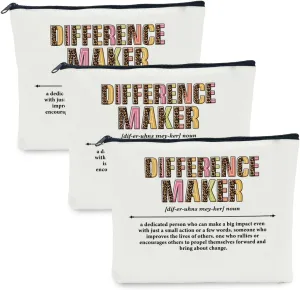 3 PCS Difference Maker Makeup Bag - Boss Gifts for Women, Thank You Gifts for Manager, Counselor, Colleagues & Administrative Professionals - Cosmetic Bag