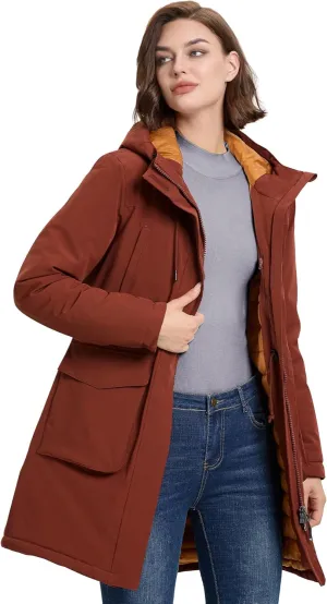 33,000ft Women's Waterproof Insulated Coats with Hood Long Thicken Warm Winter Coats Raincoat Windproof Parka Jacket Ski