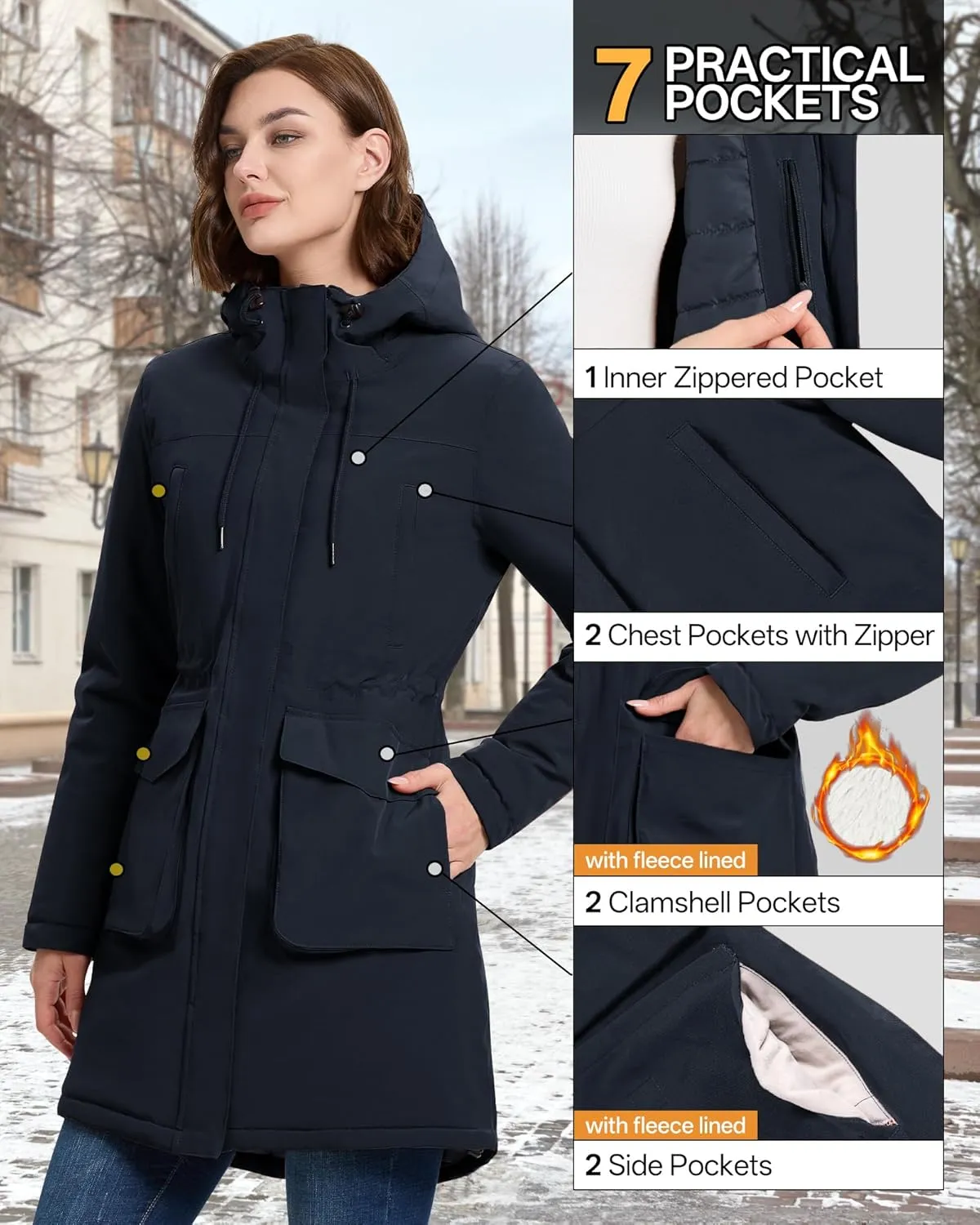 33,000ft Women's Waterproof Insulated Coats with Hood Long Thicken Warm Winter Coats Raincoat Windproof Parka Jacket Ski