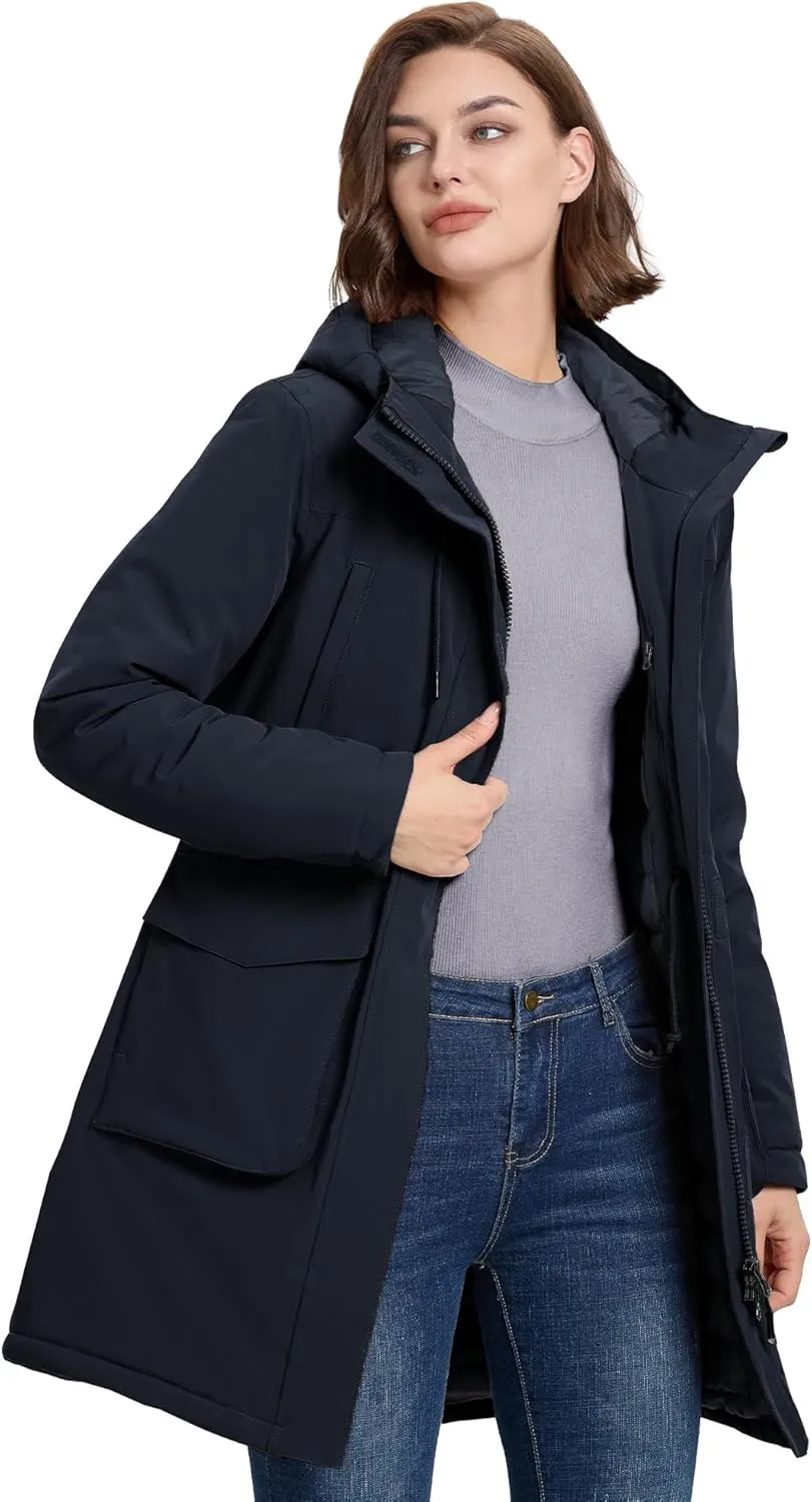 33,000ft Women's Waterproof Insulated Coats with Hood Long Thicken Warm Winter Coats Raincoat Windproof Parka Jacket Ski
