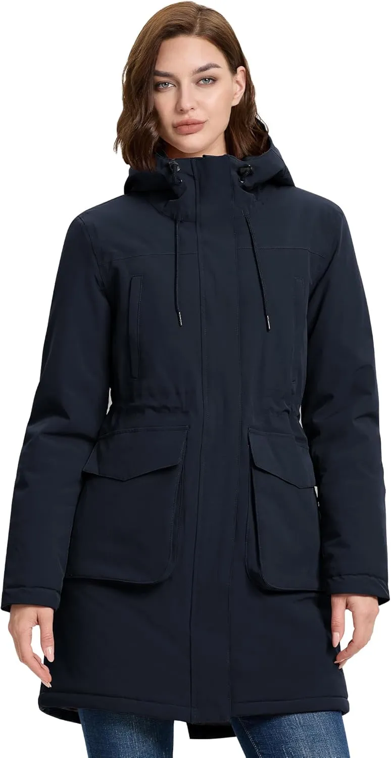 33,000ft Women's Waterproof Insulated Coats with Hood Long Thicken Warm Winter Coats Raincoat Windproof Parka Jacket Ski