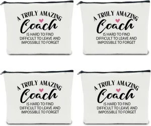4 Pcs Coach Gifts: Makeup Bag, Cosmetic Bag, Cheer Coach Essentials, Weekend Bag, Coin Purse for Cheerleader Teammates & Teachers