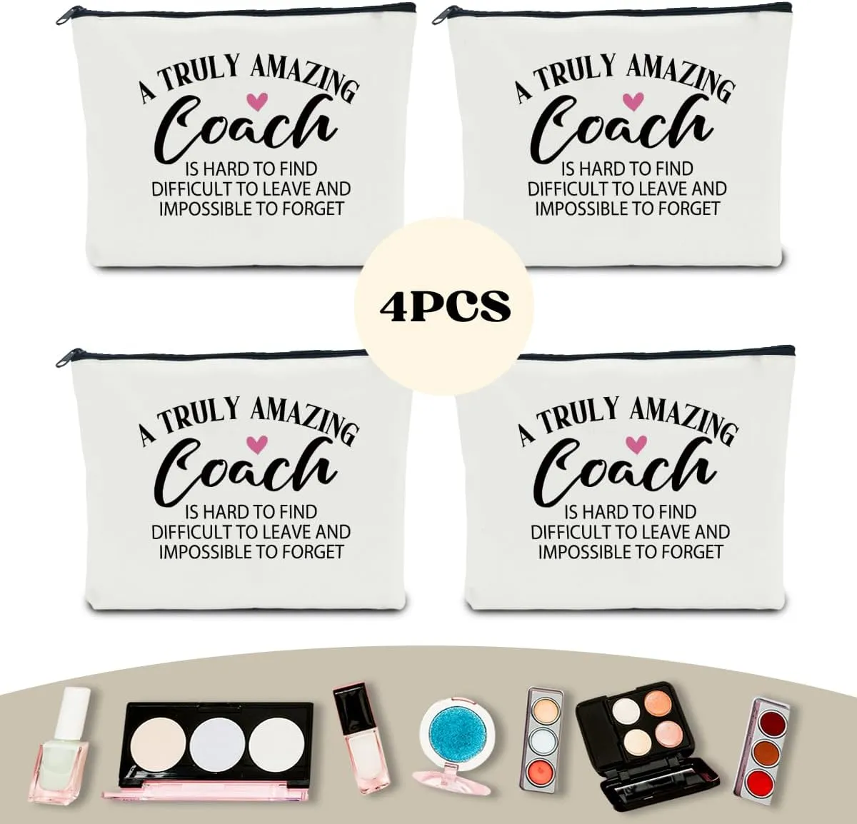 4 Pcs Coach Gifts: Makeup Bag, Cosmetic Bag, Cheer Coach Essentials, Weekend Bag, Coin Purse for Cheerleader Teammates & Teachers