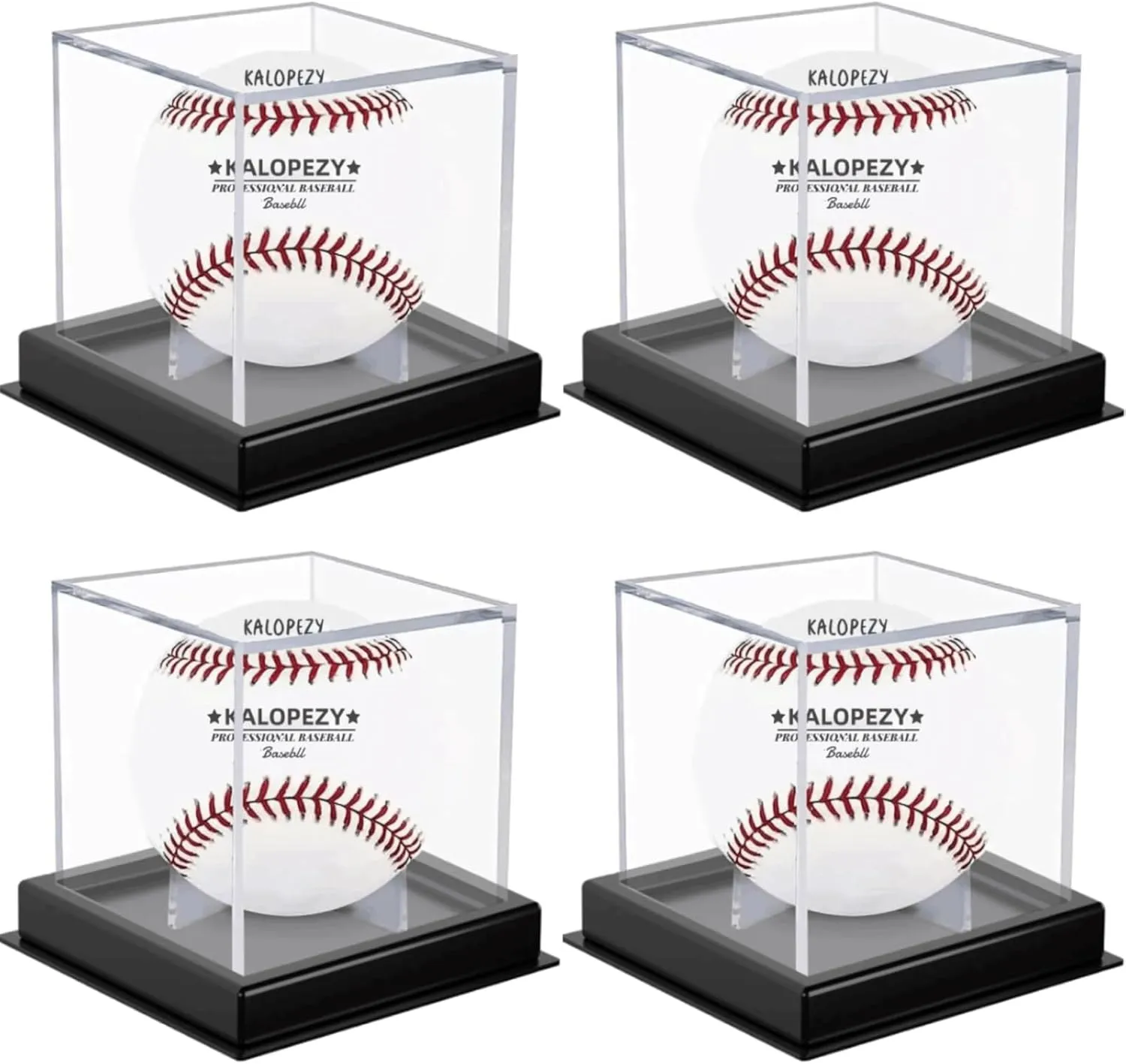4Pcs Baseball Display Case, with 4 Black Protective Bases UV Protected Acrylic Boxes for Display,Clear Display Case Baseball Cube Memorabilia Showcase Autograph Ball Protector