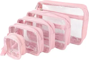 5 Piece Diaper Bag Organizer Pouch Set, Clear with Straps and Pacifier Case - Pink