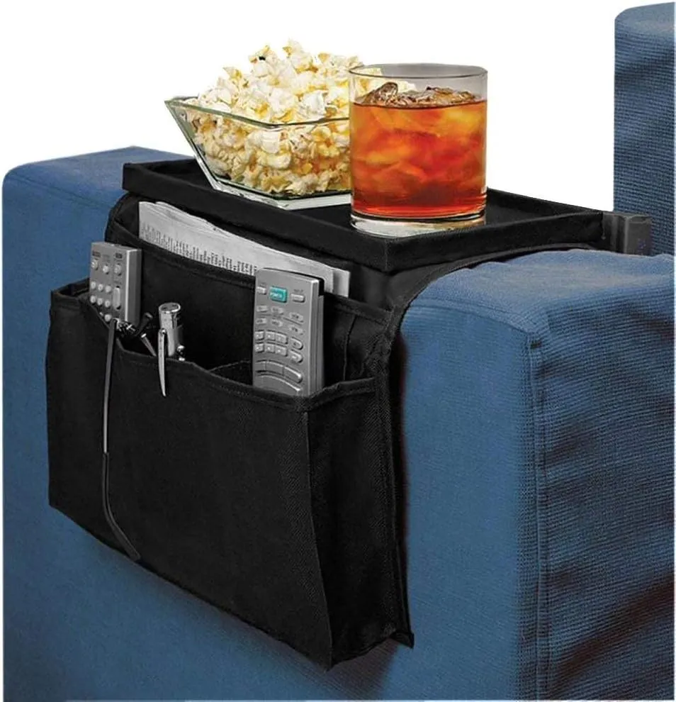 5 Pockets TV Remote Control Holder Couch Sofa Tray Armrest Organiser Oxford Chair Couch Caddy Sofa Armrest Bag Bedside Storage Hanging Organiser for Magazine Books Snack Mobile DVD Cellphone Drinker