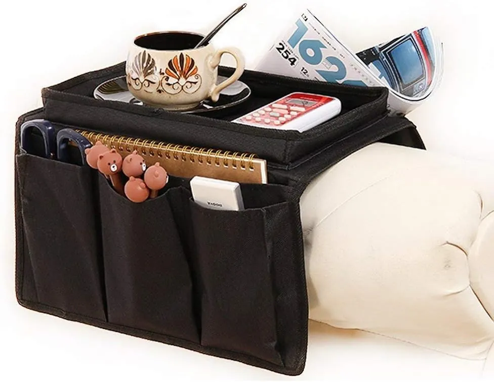5 Pockets TV Remote Control Holder Couch Sofa Tray Armrest Organiser Oxford Chair Couch Caddy Sofa Armrest Bag Bedside Storage Hanging Organiser for Magazine Books Snack Mobile DVD Cellphone Drinker