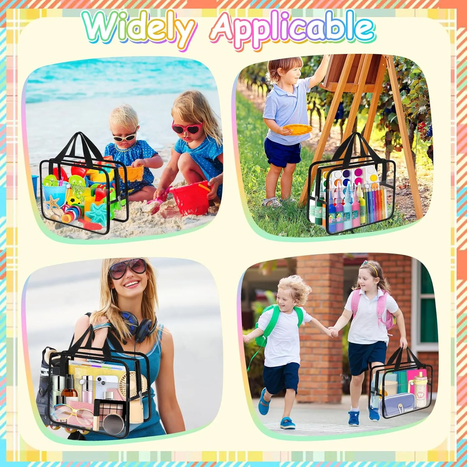 6 Pack Toy Storage Bags, Toy Organizer Bags with Zipper Front Pocket and Labels, Kid Toy Storage Organizer for Board Games, Building Blocks and Puzzles