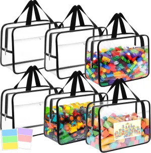 6 Pack Toy Storage Bags, Toy Organizer Bags with Zipper Front Pocket and Labels, Kid Toy Storage Organizer for Board Games, Building Blocks and Puzzles
