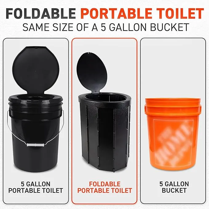 72HRS Portable Collapsible Toilet for Camping, 15.8" Extra Large Camping Toilets Portable Potty, Lightweight and Sturdy, Camp Toilet (With 60 Toilet Bags & 60 Toilet Powers)