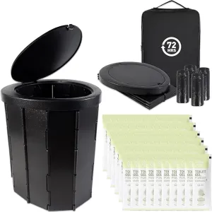 72HRS Portable Collapsible Toilet for Camping, 15.8" Extra Large Camping Toilets Portable Potty, Lightweight and Sturdy, Camp Toilet (With 60 Toilet Bags & 60 Toilet Powers)