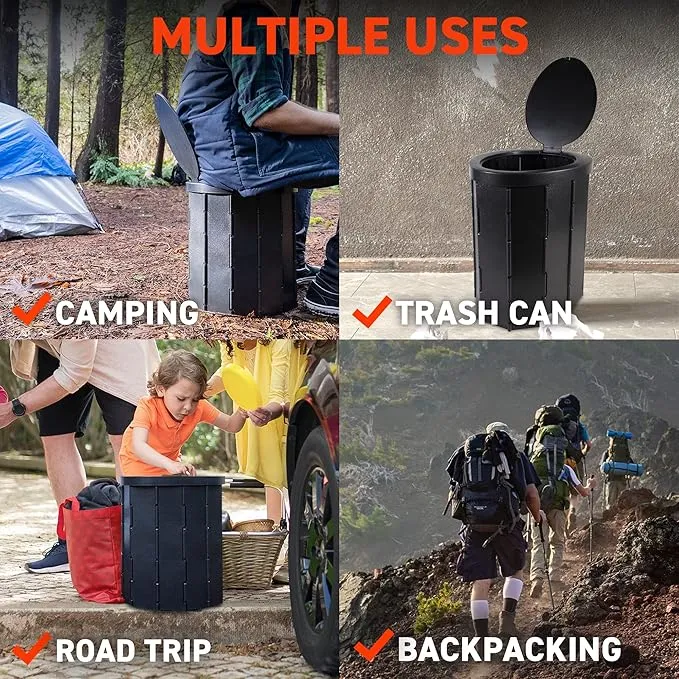 72HRS Portable Collapsible Toilet for Camping, 15.8" Extra Large Camping Toilets Portable Potty, Lightweight and Sturdy, Camp Toilet (With 60 Toilet Bags & 60 Toilet Powers)