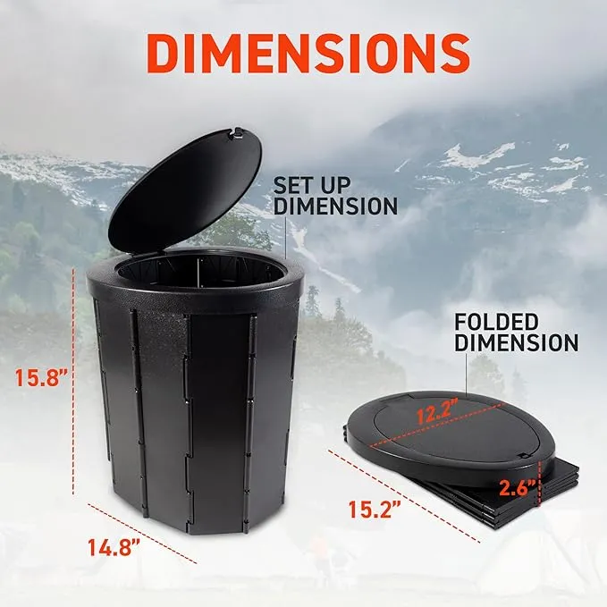 72HRS Portable Collapsible Toilet for Camping, 15.8" Extra Large Camping Toilets Portable Potty, Lightweight and Sturdy, Camp Toilet (With 60 Toilet Bags & 60 Toilet Powers)