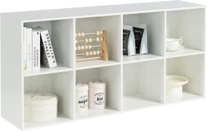 8 Cube Storage Organizer Bookcase,Wood Decorative Open Book Shelf, Large Cubical Storage Unit with Back Panel for Living Room, Nursery, Toy, Home Office(Embossed-White, 8 Cube Bookcase)