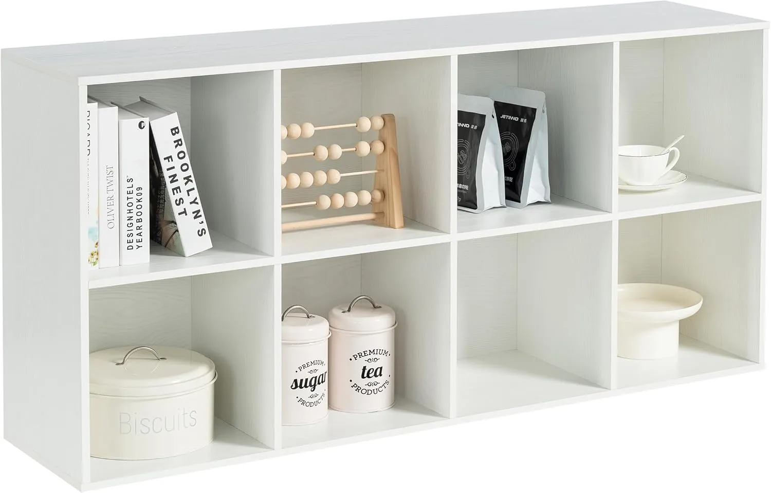 8 Cube Storage Organizer Bookcase,Wood Decorative Open Book Shelf, Large Cubical Storage Unit with Back Panel for Living Room, Nursery, Toy, Home Office(Embossed-White, 8 Cube Bookcase)