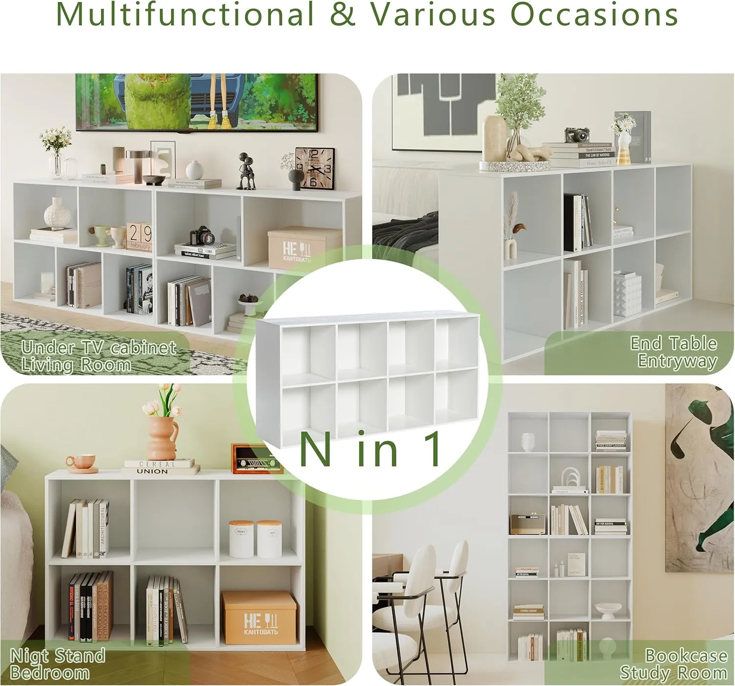 8 Cube Storage Organizer Bookcase,Wood Decorative Open Book Shelf, Large Cubical Storage Unit with Back Panel for Living Room, Nursery, Toy, Home Office(Embossed-White, 8 Cube Bookcase)