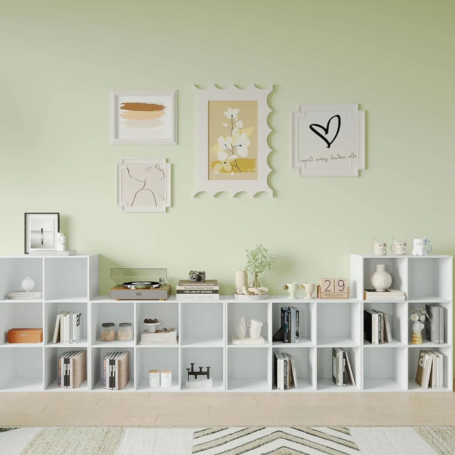 8 Cube Storage Organizer Bookcase,Wood Decorative Open Book Shelf, Large Cubical Storage Unit with Back Panel for Living Room, Nursery, Toy, Home Office(Embossed-White, 8 Cube Bookcase)