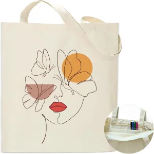 Abstract Art Butterfly Canvas Tote Bag Shoulder Zipper Pocket Cute Aesthetic Minimalist Design Women Teacher Lady Shopping Book Reusable Grocery Work Storage Personalized Fashion Cloth Cotton