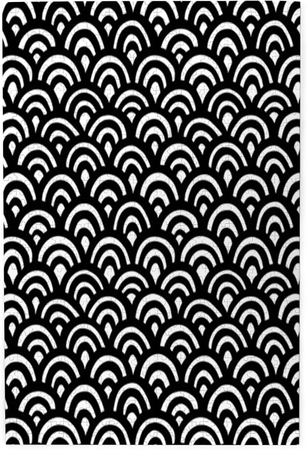 Abstract Wave Print,Portable Wooden Jigsaw Puzzle for Adults,Japanese Wave Style Print,Birthday Gift for Family and Friends,Black White Plastic Box Storage 1000PCS
