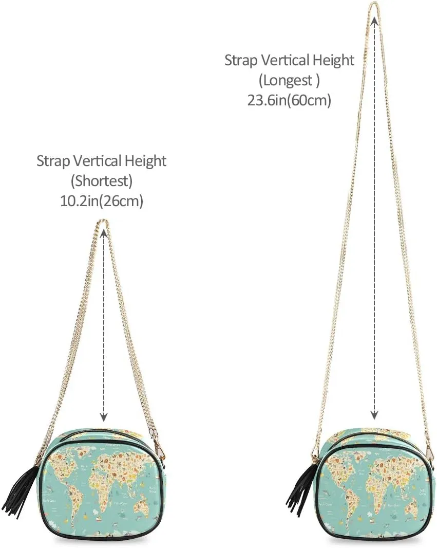 ALAZA Map Animal Cartoon Cross Body Fashion Chain Bag Single Shoulder PU Leather Purse for Women Girls