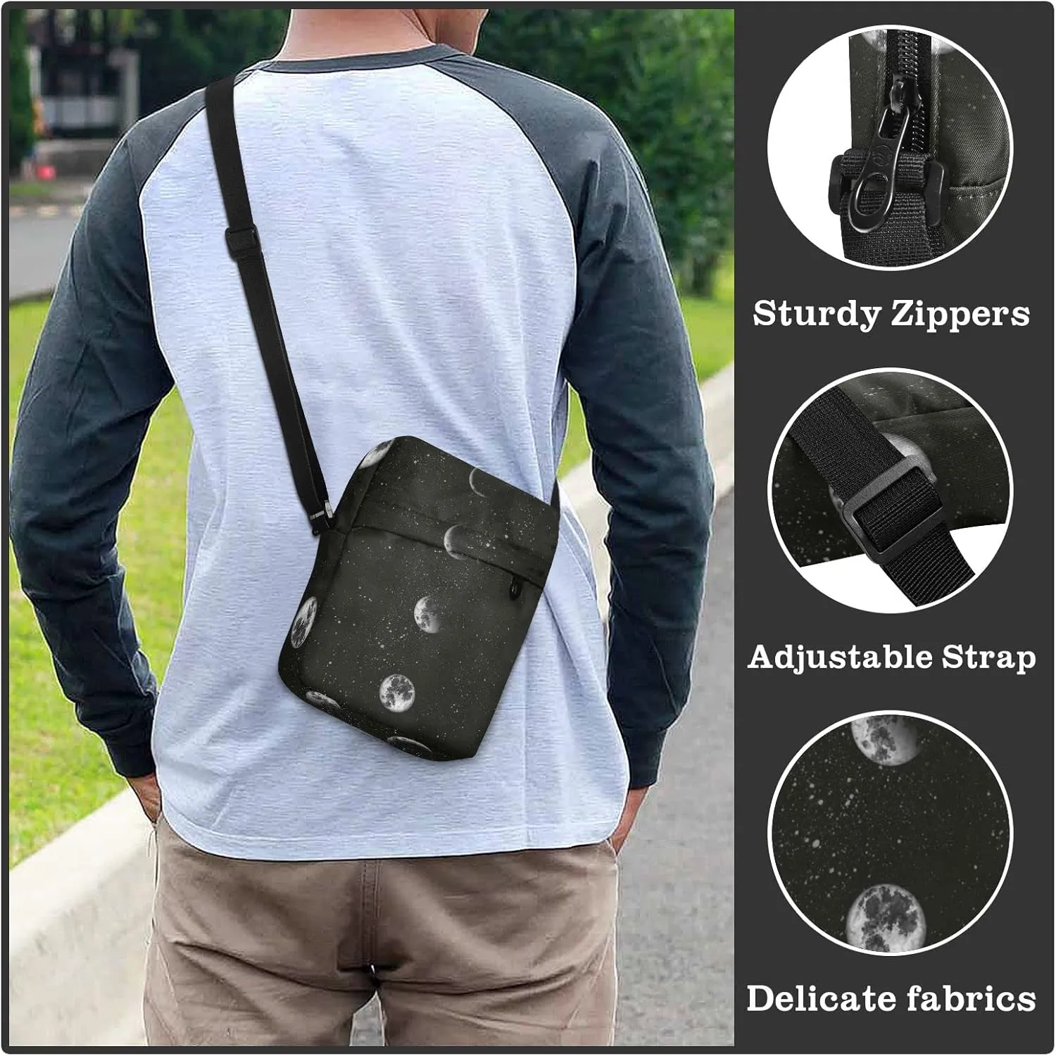 ALAZA Moon Phases in The Night Sky Crossbody Bag Small Messenger Bag Shoulder Bag with Zipper for Women Men