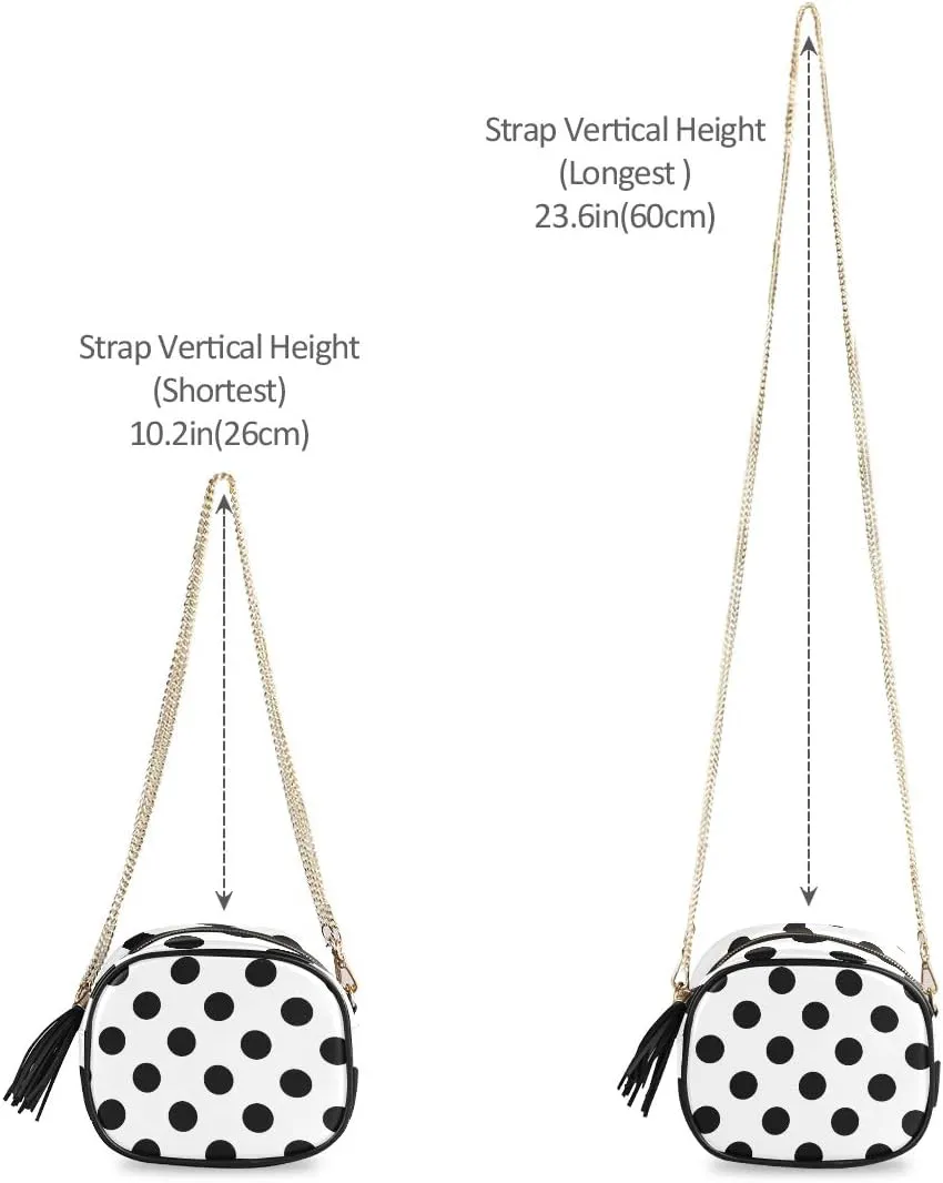 ALAZA Women's Polka Dot Black White Cross Body Bag Chain Shoulder Handbag Purse with Tassel