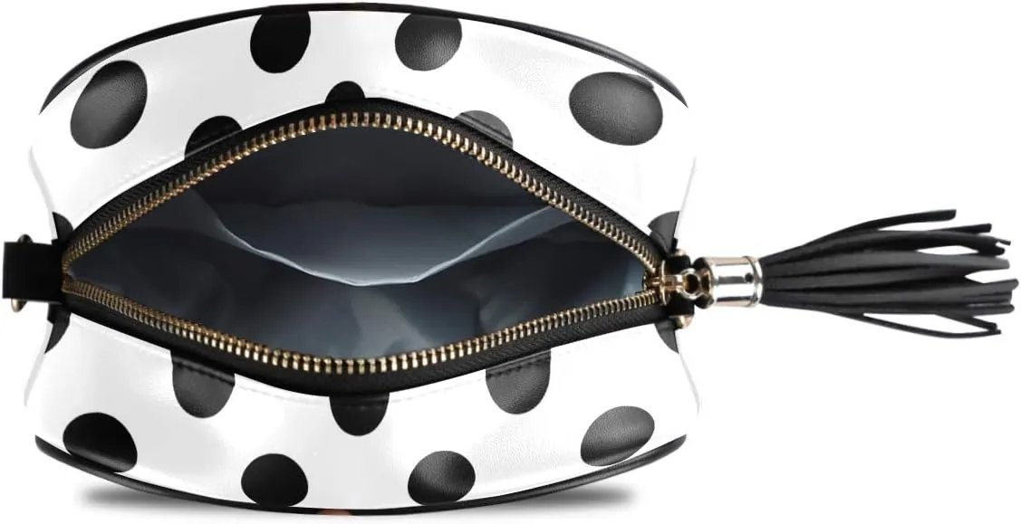 ALAZA Women's Polka Dot Black White Cross Body Bag Chain Shoulder Handbag Purse with Tassel