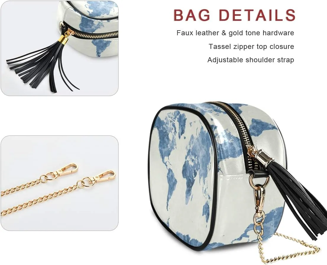ALAZA World Map in Watercolor Painting Abstract Splatter Shoulder Crossbody Bag With Metal Chain Strap for Women Girl