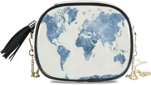 ALAZA World Map in Watercolor Painting Abstract Splatter Shoulder Crossbody Bag With Metal Chain Strap for Women Girl