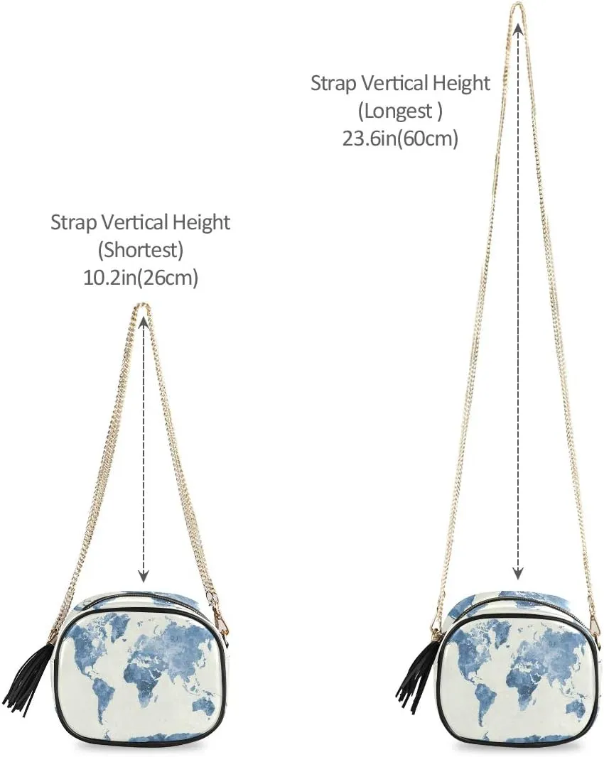 ALAZA World Map in Watercolor Painting Abstract Splatter Shoulder Crossbody Bag With Metal Chain Strap for Women Girl