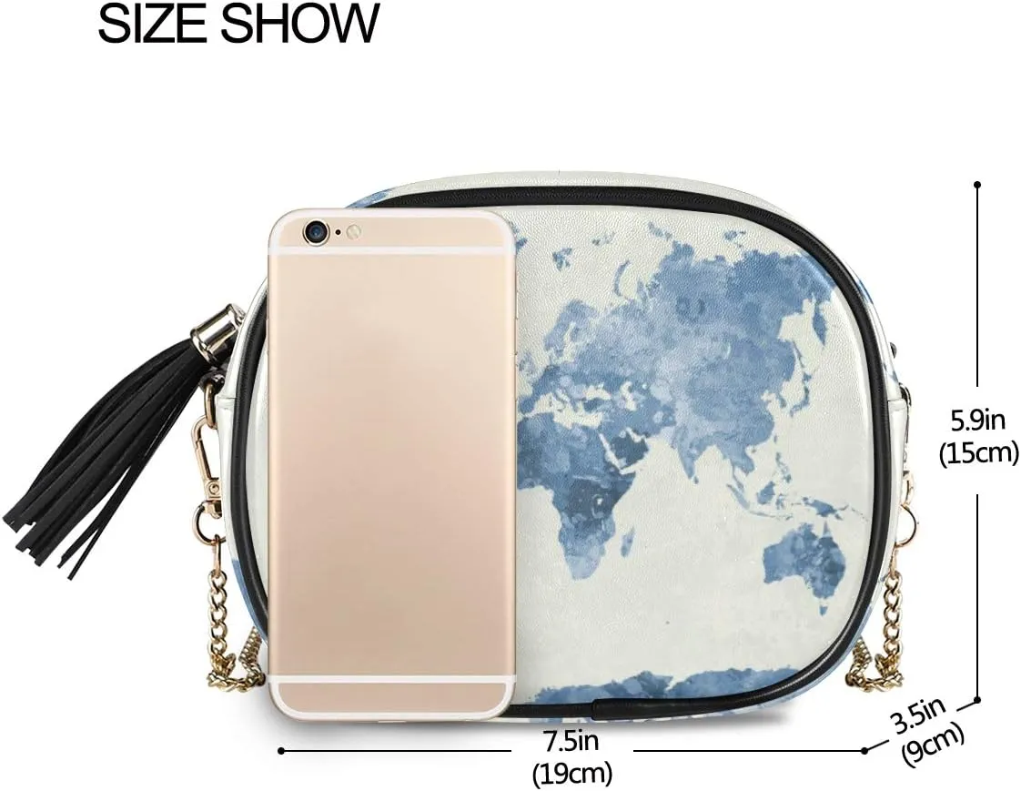 ALAZA World Map in Watercolor Painting Abstract Splatter Shoulder Crossbody Bag With Metal Chain Strap for Women Girl