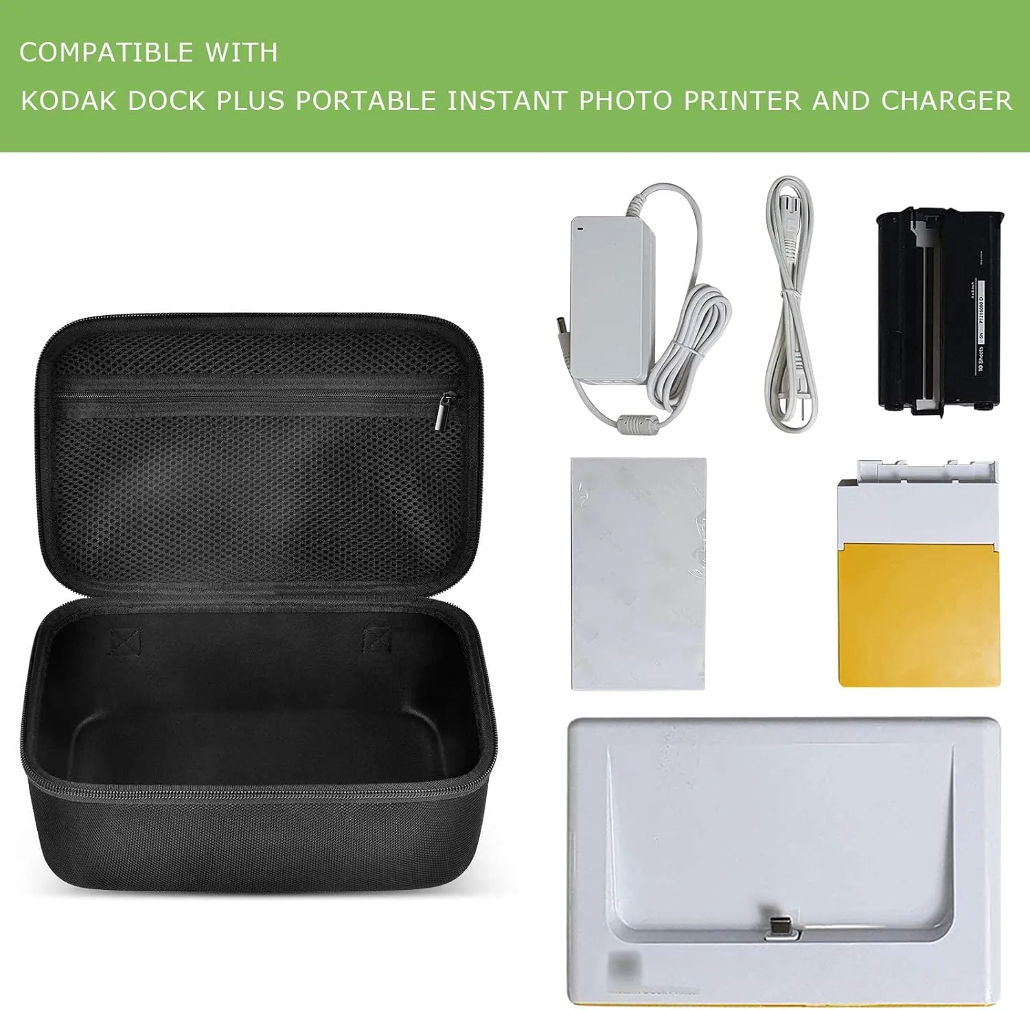 ALKOO Case for KODAK Dock Plus 4PASS Instant Photo Printer (4x6 inches), Storage Holder for Cartridge Refill & Photo Paper/Charger Accessories - Box Only (Black)