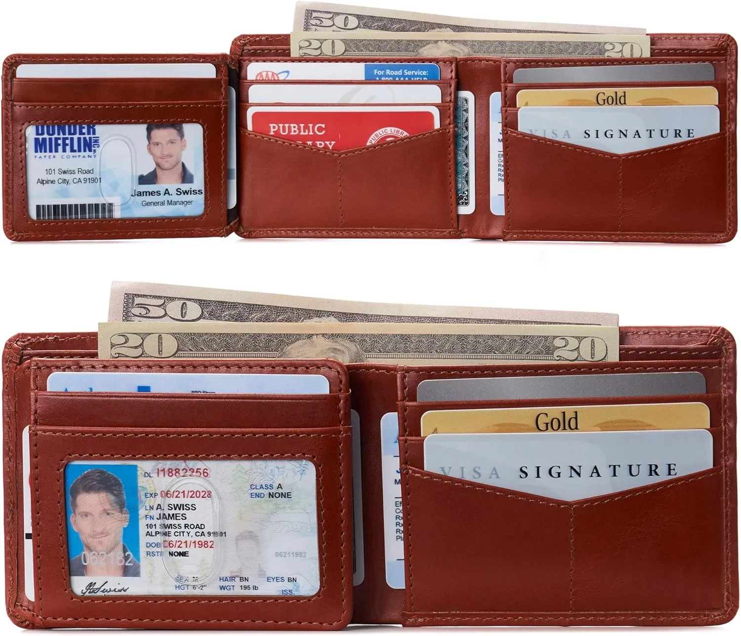 Alpine Swiss Mens Wallet for Men | RFID Protected Leather Mens Wallet | Spencer Bifold with Divided Bill Section | Gift Box | 2 ID Windows | 14 Card & Storage Pockets for Organization