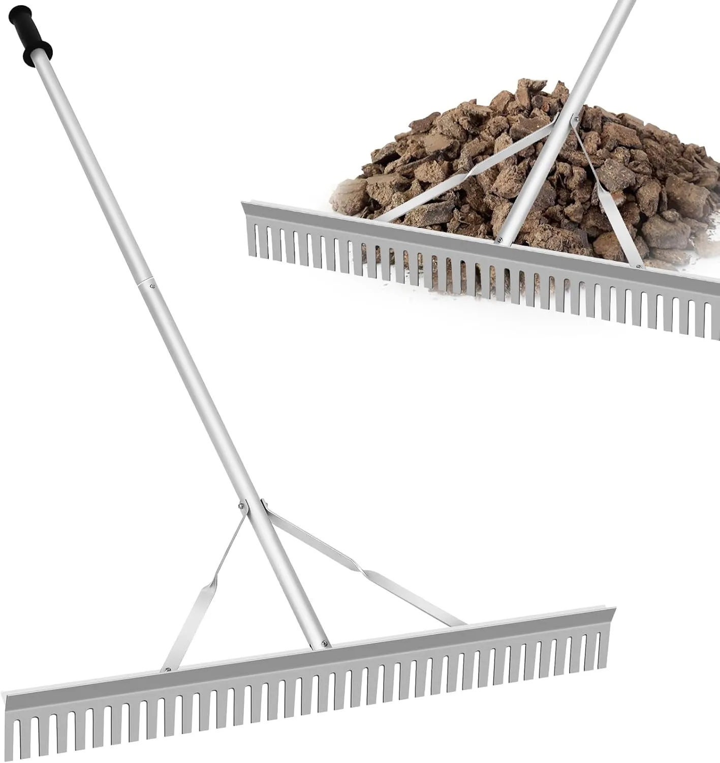 Aluminum Landscape Rake,36" Landscape Rake,Leaf Rake with 67 Inch Handle,Aluminum Yard Rake Tool for Loosening Soil,Lawn Care,Weeding Lake,Garden,Pond,Beach Landscaping(36" Head X 67" Handle)