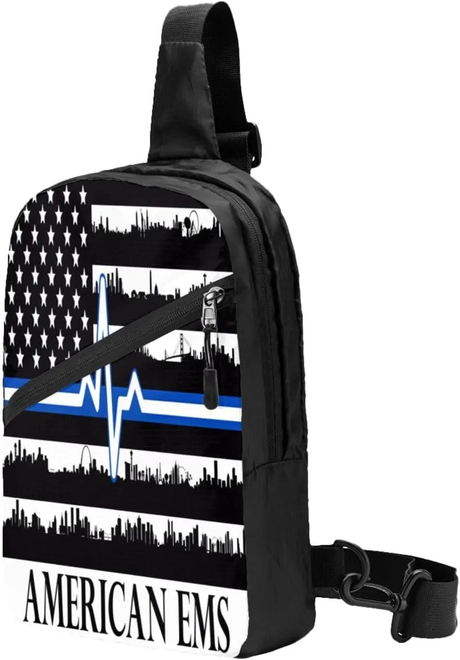 American EMS Rescue Flag Portable Sling Bags Packable Crossbody Bag Foldable Sport Daypack Reusable Shoulder Backpack Diagonally Chest Bag for Workout Travel