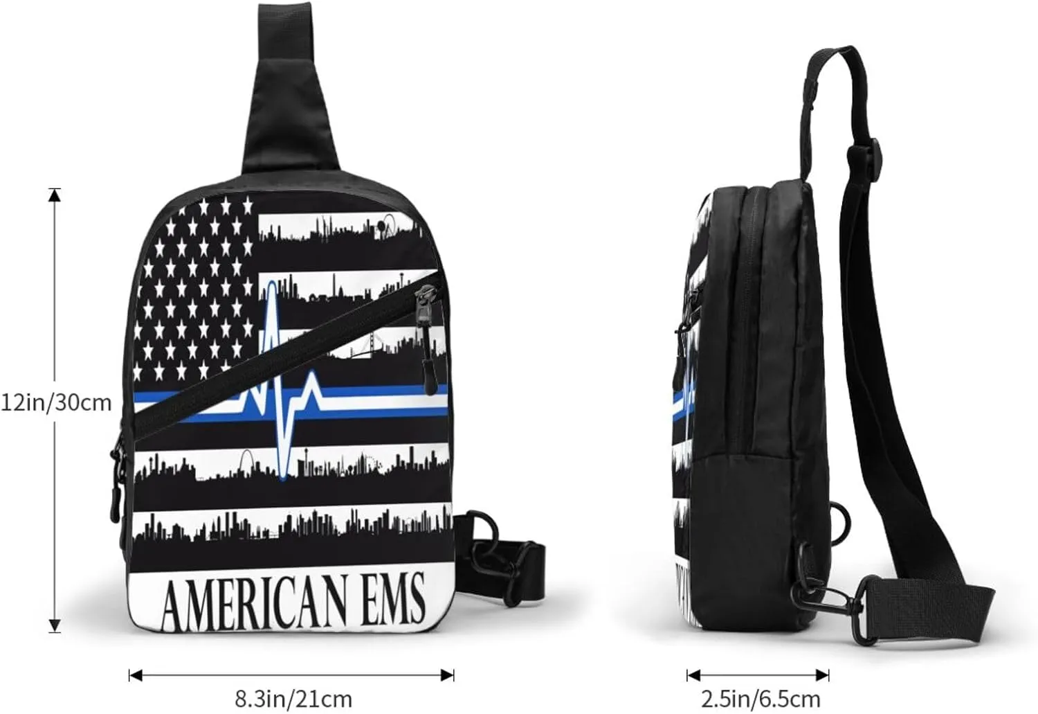 American EMS Rescue Flag Portable Sling Bags Packable Crossbody Bag Foldable Sport Daypack Reusable Shoulder Backpack Diagonally Chest Bag for Workout Travel