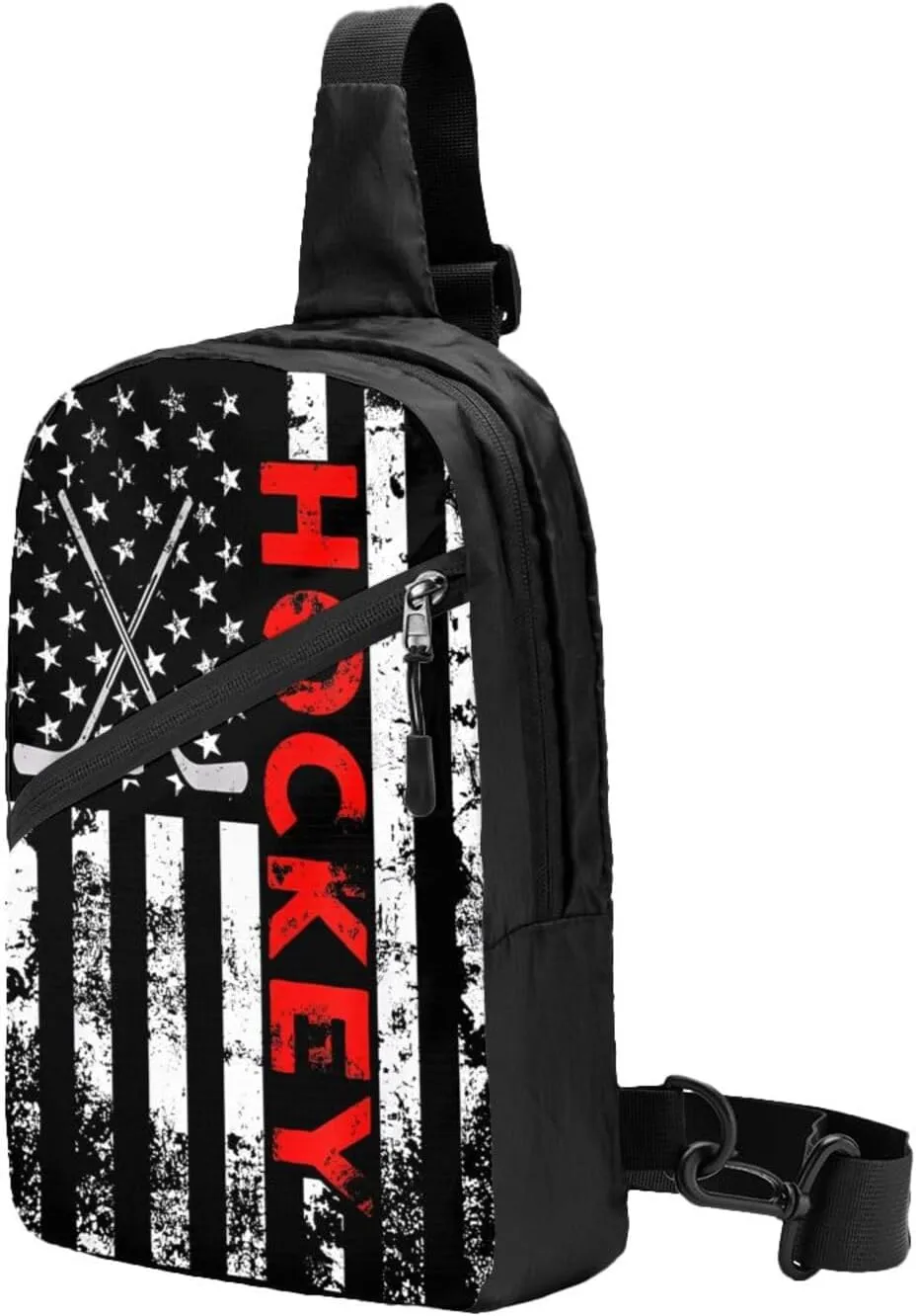 American Hockey Flag Portable Sling Bags Packable Crossbody Bag Foldable Sport Daypack Reusable Shoulder Backpack Diagonally Chest Bag for Workout Travel