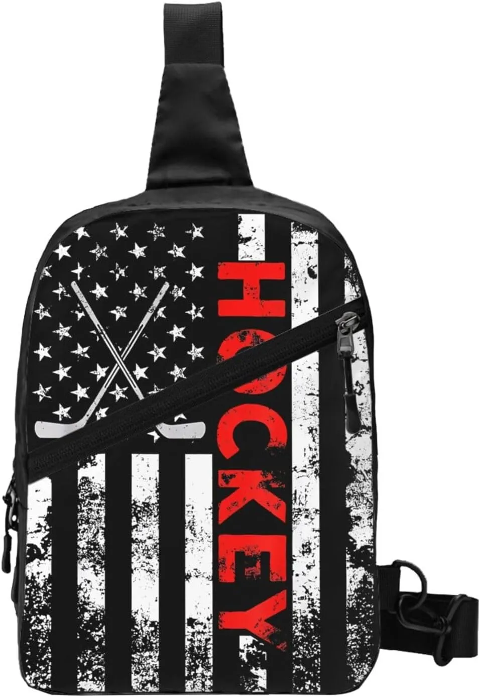 American Hockey Flag Portable Sling Bags Packable Crossbody Bag Foldable Sport Daypack Reusable Shoulder Backpack Diagonally Chest Bag for Workout Travel
