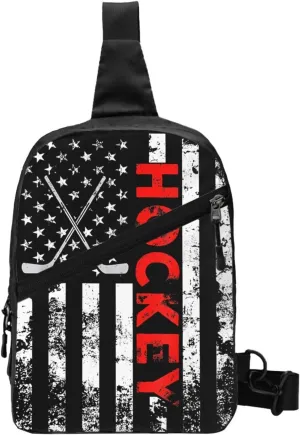 American Hockey Flag Portable Sling Bags Packable Crossbody Bag Foldable Sport Daypack Reusable Shoulder Backpack Diagonally Chest Bag for Workout Travel