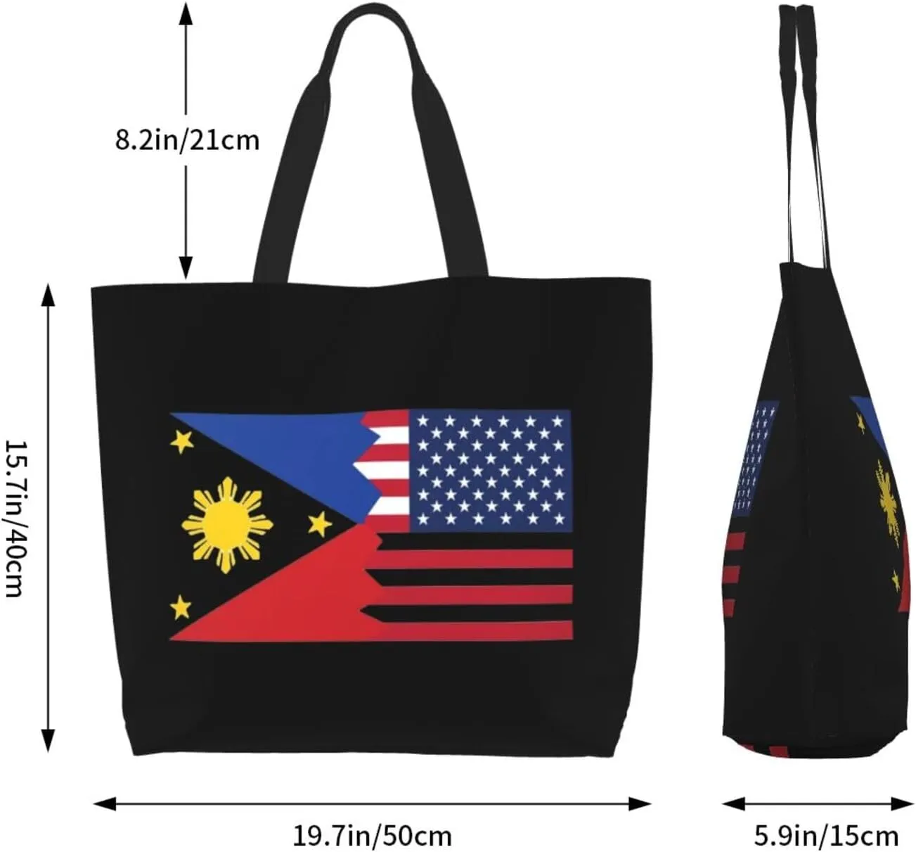 American Philippines Women's Lightweight Canvas Handbag Waterproof Reusable Shopping Bag