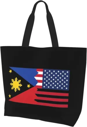 American Philippines Women's Lightweight Canvas Handbag Waterproof Reusable Shopping Bag